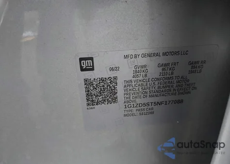 2022 Chevrolet Malibu Fwd Lt z USA, uszkodzony, nr VIN 1G1ZD5ST5NF177088